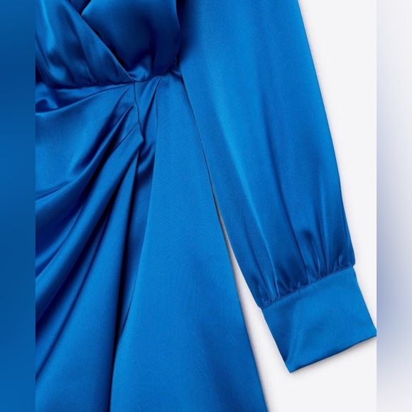 Zara Dress blue long sleeve draped wrapped mini party cocktail wedding - Picture 6 of 7